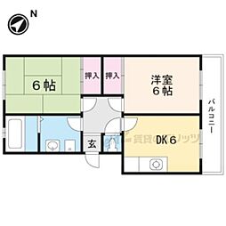 近江鉄道近江本線 水口駅 徒歩19分の賃貸マンション 3階2DKの間取り