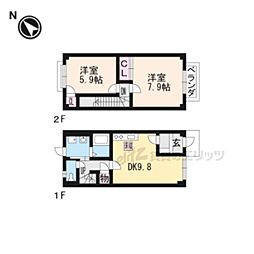 JR草津線 手原駅 徒歩35分の賃貸テラスハウス 2階2LDKの間取り