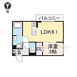 ビオット彦根B棟 2階1LDKの間取り
