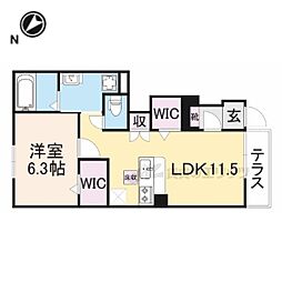 サザンクロス 1階1LDKの間取り