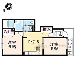 近江鉄道近江本線 水口城南駅 徒歩12分の賃貸アパート 1階2LDKの間取り