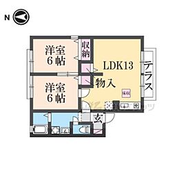 サニーハウス 1階2LDKの間取り