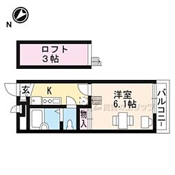 レオパレス北流 1Kの間取図画像