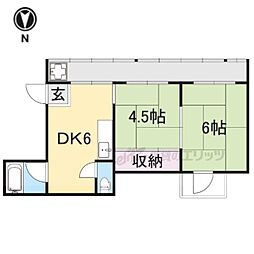 第2森野ビル 6階2DKの間取り