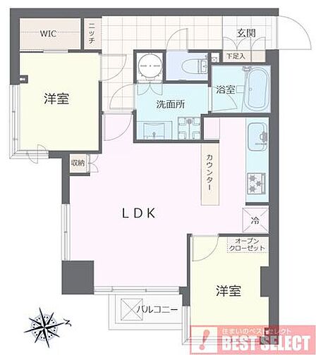 ＊採光・通風・眺望良好な4階部分の南東向き角住戸、新規内装リフォーム施工の2ＬＤＫ＋ＷＩＣ＊