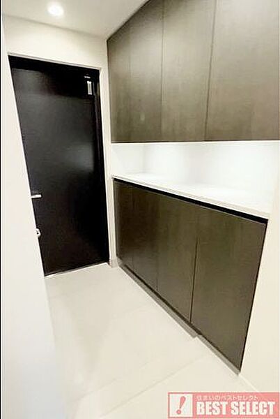 ＊玄関ドアとシューズボックスは、統一感のある色調で落ち着いた空間を演出＊