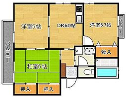 ガーデンシティー御牧D棟 3DKの間取図画像