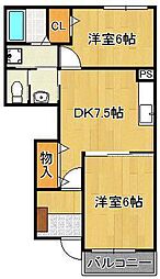 ライフ・サニー1 2DKの間取図画像