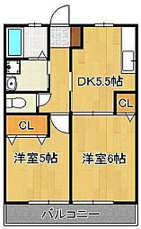 ヒルズ・リバーサイドB 2DKの間取図画像