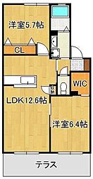サン・ベレオC 2LDKの間取図画像