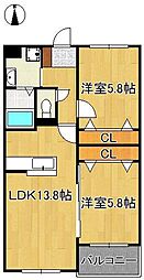 Glan Regale 折尾 2LDKの間取図画像