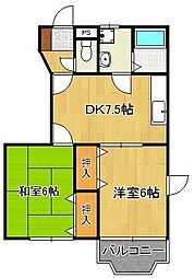 サンライズアリタA 2DKの間取図画像