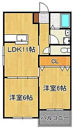 キミヱ学研都市レジデンス 2LDKの間取図画像