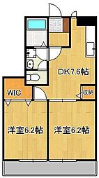 ソレアード本城A 2DKの間取図画像