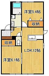 フィールドコート本城2B 2LDKの間取図画像