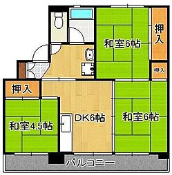 ビレッジハウス水巻4 3DKの間取図画像