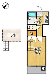 サンワパレス折尾3 1Kの間取図画像