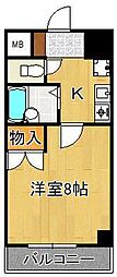 ロイヤルハイツ折尾1号館 1Kの間取図画像