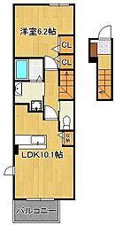 エクセレント本城A 1LDKの間取図画像