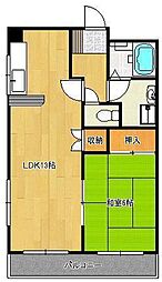 クレベール紅梅 2階1LDKの間取り