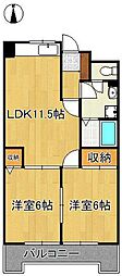 クレベール穴生 2LDKの間取図画像