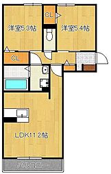 イオメール折尾B 2LDKの間取図画像