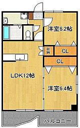 カーサベルテまつくま 2LDKの間取図画像