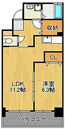 フォレスト陣原 1LDKの間取図画像