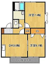 フレグランス里中 2DKの間取図画像