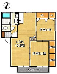 プリマベーラE 2LDKの間取図画像