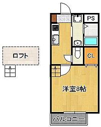 メゾン上の原 1Kの間取図画像