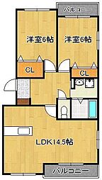 レイクサイドプリンス 2LDKの間取図画像