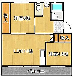 ビレッジハウス直方　2号棟 5階3DKの間取り