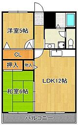 ベルハイツ水巻 2LDKの間取図画像