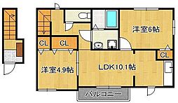 ニュークレストール・ノブA 2LDKの間取図画像