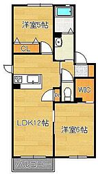 コスモスコーポラスC 2LDKの間取図画像