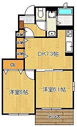 サンライズステージ1 2DKの間取図画像