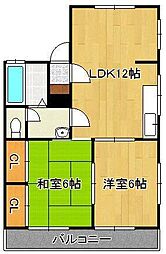 ルミエール伊左座B 2LDKの間取図画像