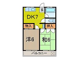 藤ハイツ 2DKの間取図画像