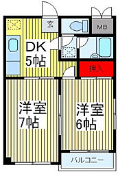 メゾンK.M. 2DKの間取図画像