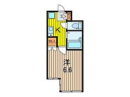 蕨ヒルズE 1Kの間取図画像