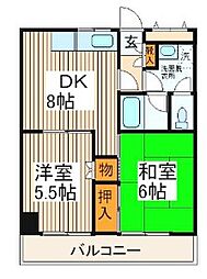 ラ・ベルメゾン小陽 2DKの間取図画像