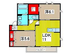 ラフレ仲道E 2LDKの間取図画像