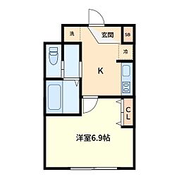 芝ソフランサワコ 1Kの間取図画像
