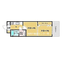 JR鹿児島本線 博多駅 徒歩8分の賃貸マンション 13階2Kの間取り