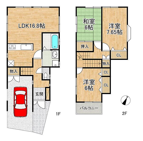 【間取り図】■南東向き■3LDK木造２階建
