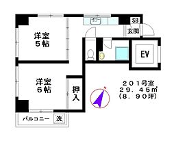 ワコーハイム池尻 2階1LDKの間取り