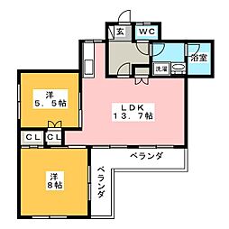 南山パストラルコート 2LDKの間取図画像