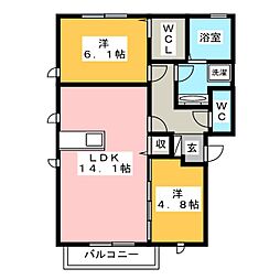 セジュール秀峰 2LDKの間取図画像