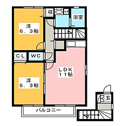 ジュヴィエ壱番館 2LDKの間取図画像